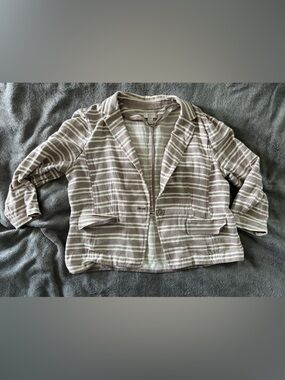 LOFT Taupe and Cream Striped Blazer